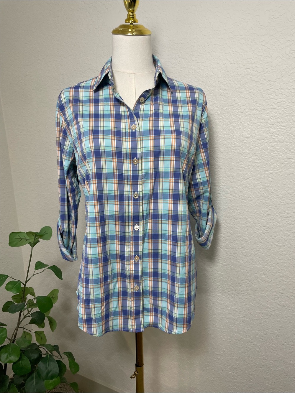Peter Millar Women’s Plaid Performance Shirt Medium Stretch Button Front